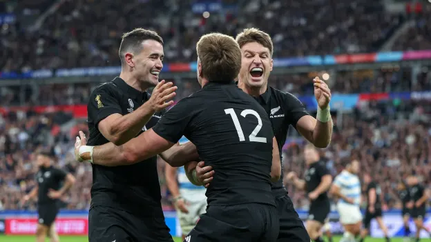 image: The All Blacks march into the Rugby World Cup final